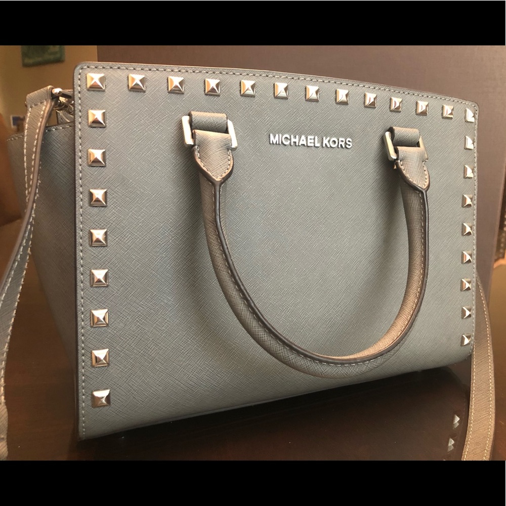 Michael Kors Selma Stud Grey Saffiano Satchel